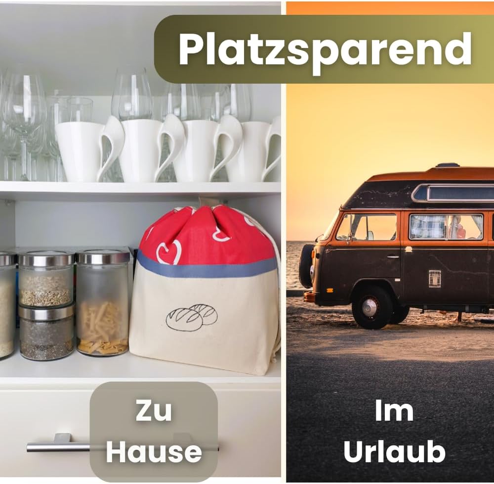 slowroom Brotbeutel zur Brotaufbewahrung und Frischhalten 3 in 1 - Brotkorb Stoff - Brottasche aus B