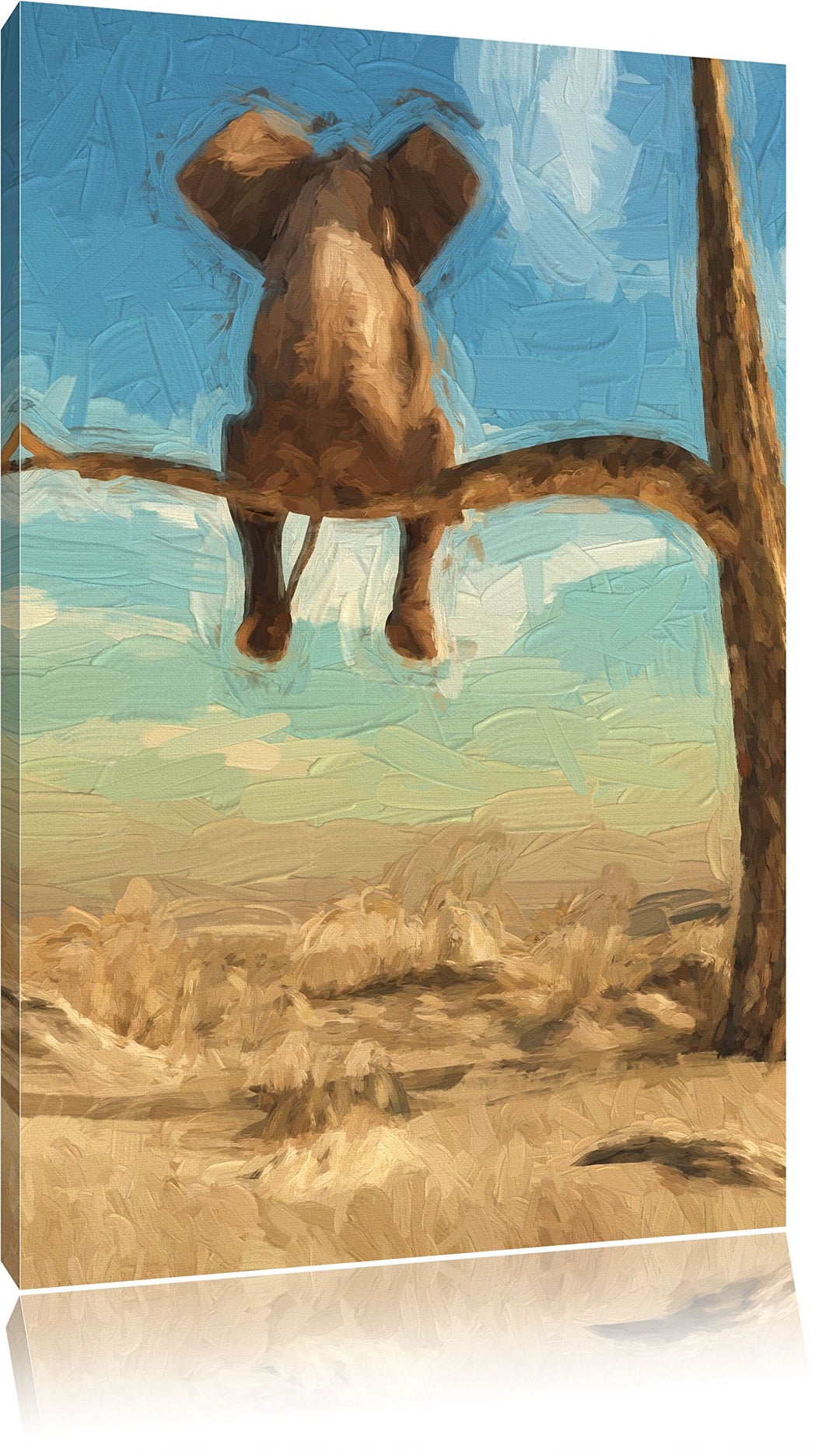 Pixxprint Elefant auf einem AST in der Wüste als Leinwandbild/Grösse: 100x70 cm/Wandbild/Kunstdruck/