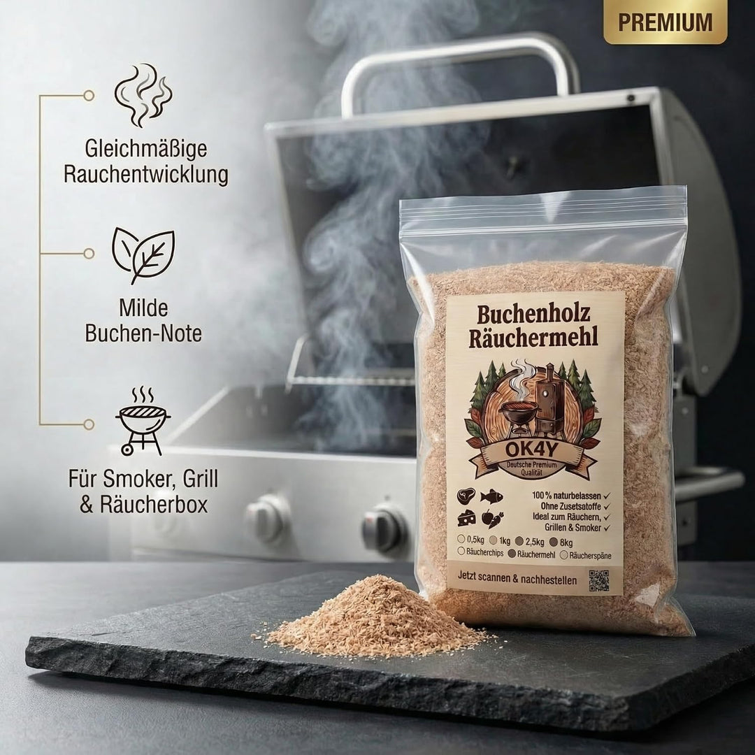 Räucherholz Buche nach Wahl – Räuchermehl, Räucherspäne oder Räucherchips | 0,5–5 kg | Räucherzubehö