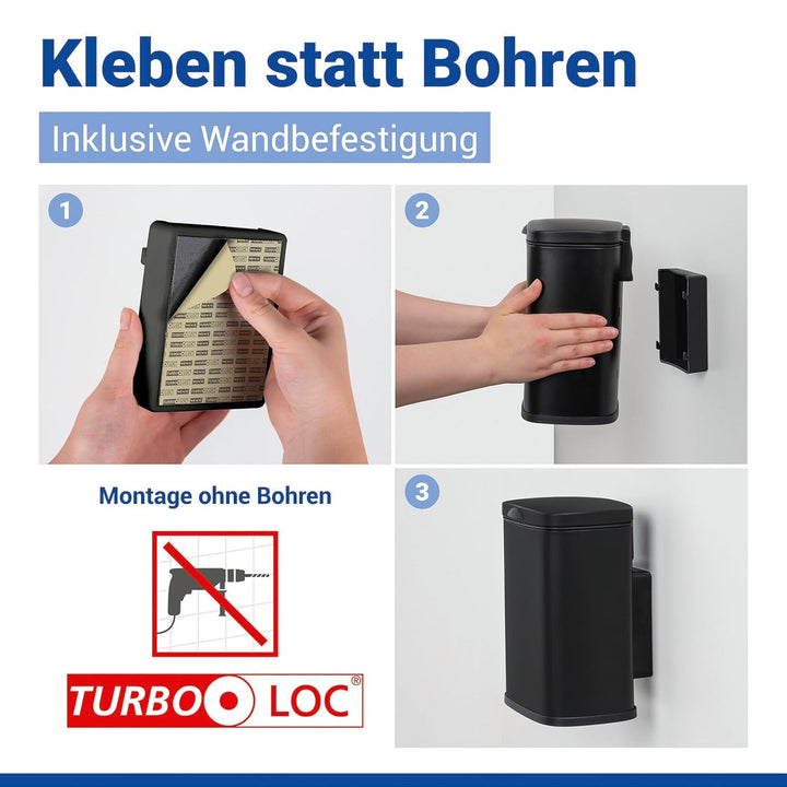WENKO Wand-Kosmetikeimer Mod. Sare 3 Liter, Mülleimer mit Deckel und Easy-Close Absenkautomatik, Bad