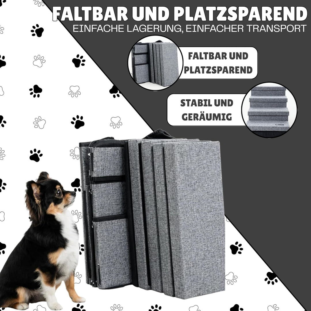 Hundetreppe mit 4 Aufbewahrungsboxen | mit Rampenfunktion | Faltbare Haustier rutschfeste Sicherheit
