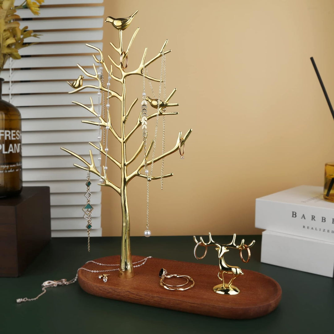 MORE&LESS Baum Hirsch Schmuckständer für Ringe Ohrringe Halsketten Armbänder geeignet für Wohnzimmer