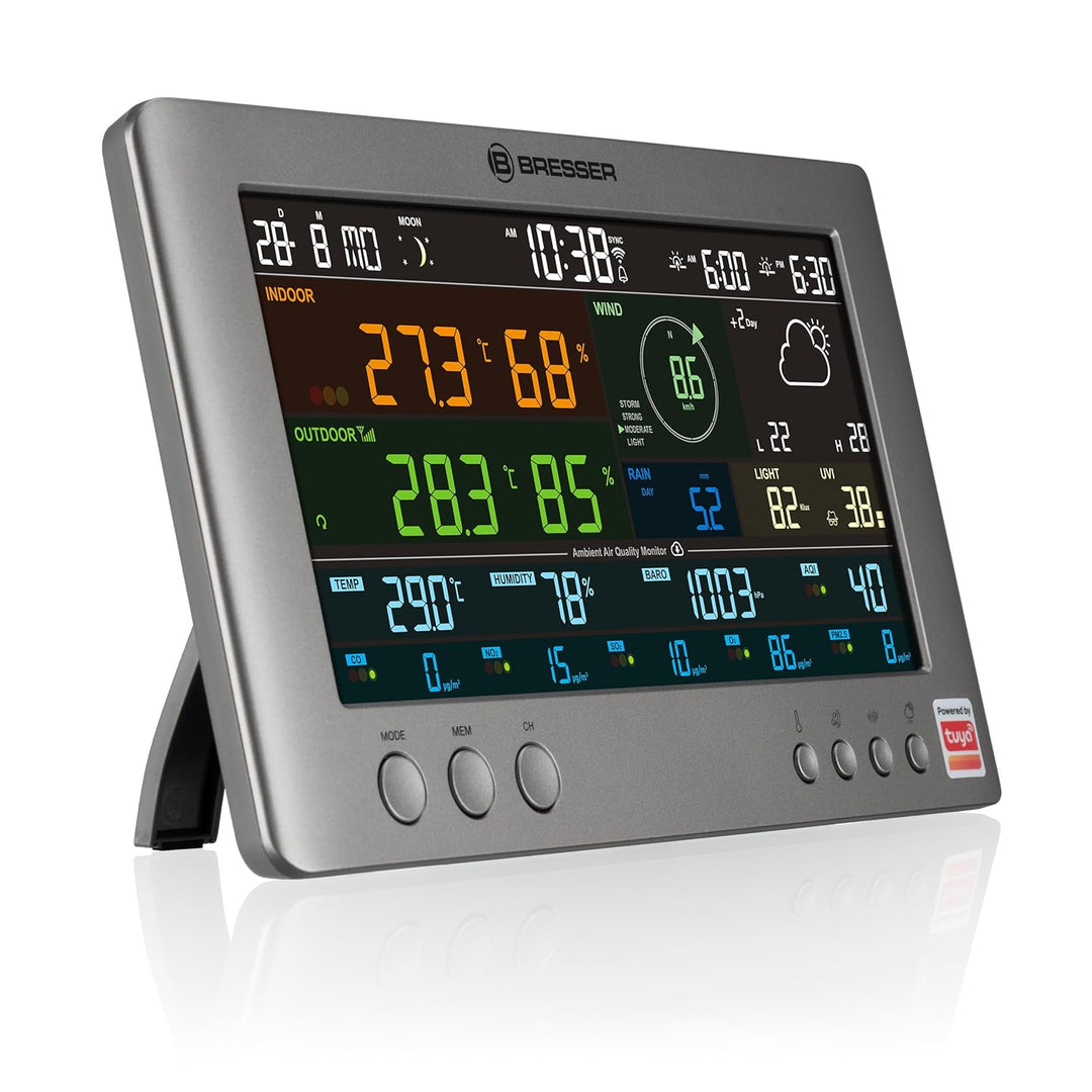 Bresser Smarte Tuya Profi-Wetterstation mit 7-in-1-Sensor, Luftqualitätsmonitor, Solar & App-Steueru