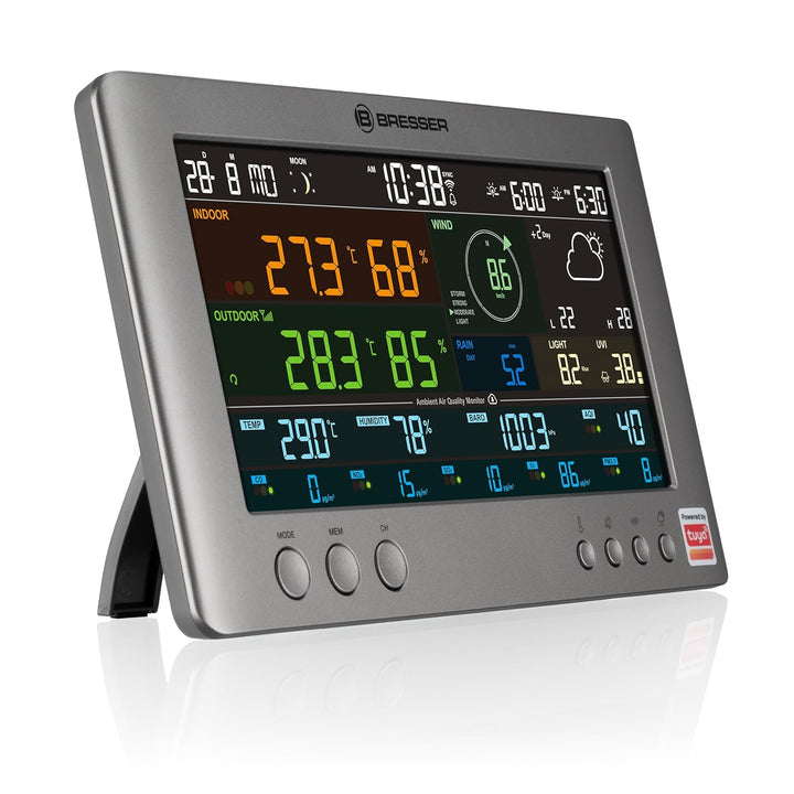 Bresser Smarte Tuya Profi-Wetterstation mit 7-in-1-Sensor, Luftqualitätsmonitor, Solar & App-Steueru