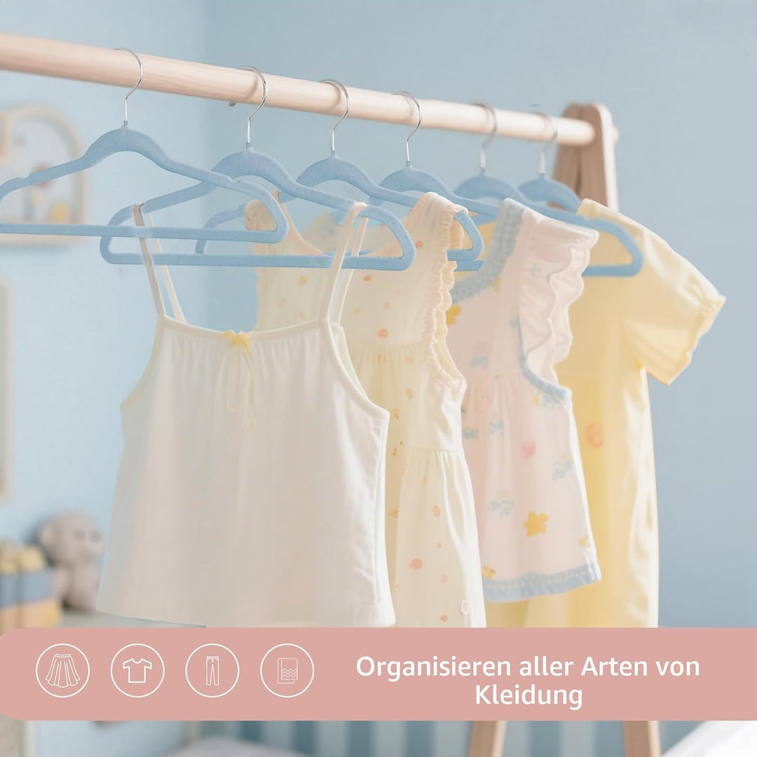 ManGotree 35cm Kinder Samt Kleiderbügel, Ultradünne Kinderkleiderbügel mit 360° Drehbarem Haken, rut