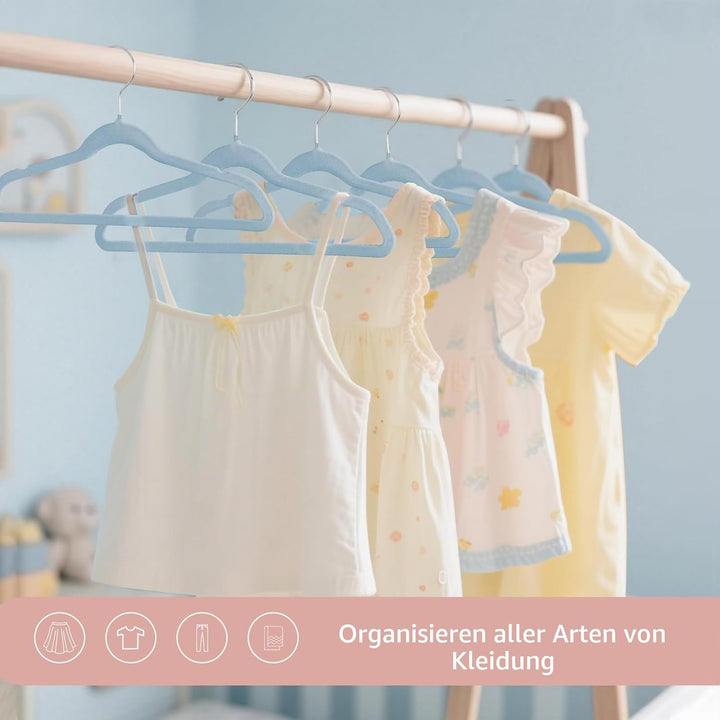 ManGotree 35cm Kinder Samt Kleiderbügel, Ultradünne Kinderkleiderbügel mit 360° Drehbarem Haken, rut