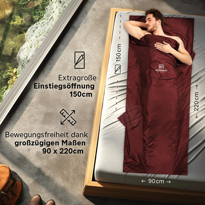 Hüttenschlafsack aus Mikrofaser oder Bio-Baumwolle (nur 230g / 380g) - Ultra leicht, klein und dünn.