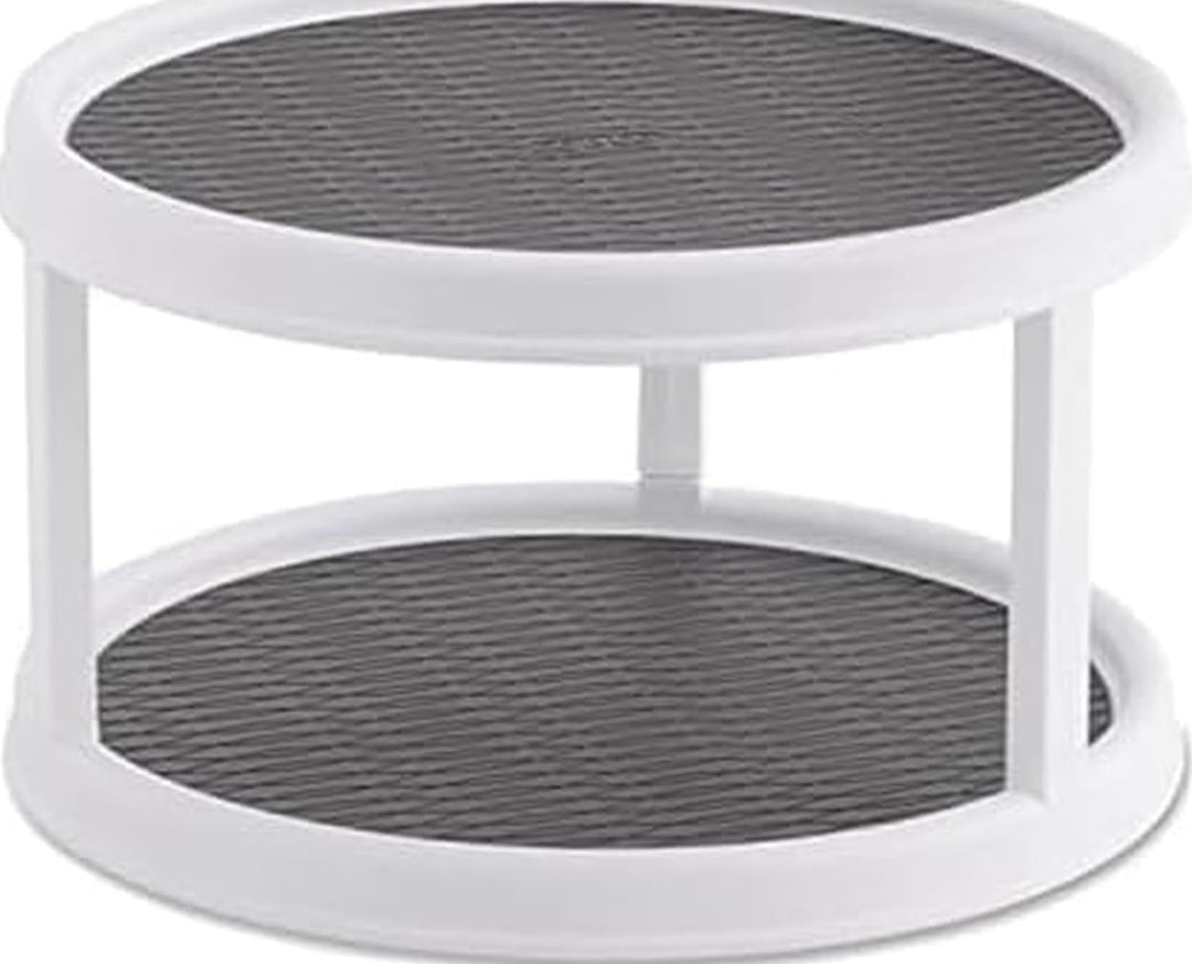 Copco 2555-0187 Non-Skid 2-Tier Pantry Cabinet Lazy Susan Turntable, 12-Inch, White/Gray Weiss/Grau,