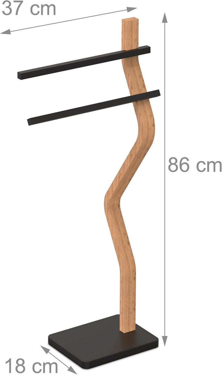 Relaxdays Handtuchständer, HxBxT: 86 x 37 x 18 cm, Metall, Holz, 2 Stangen, stehender Handtuchhalter