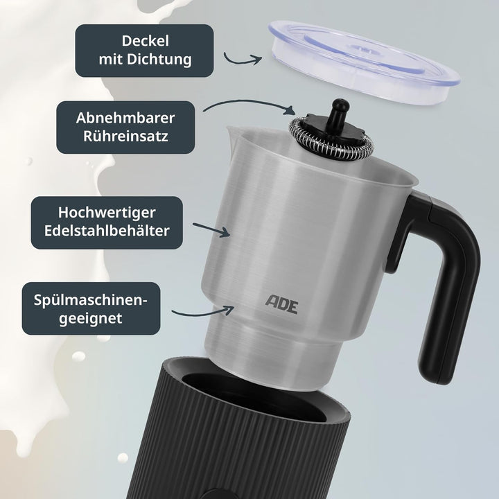 ADE Design Elektrischer Milchaufschäumer 4in1 | für heissen & kalten Milchschaum | Milchwärmer | für