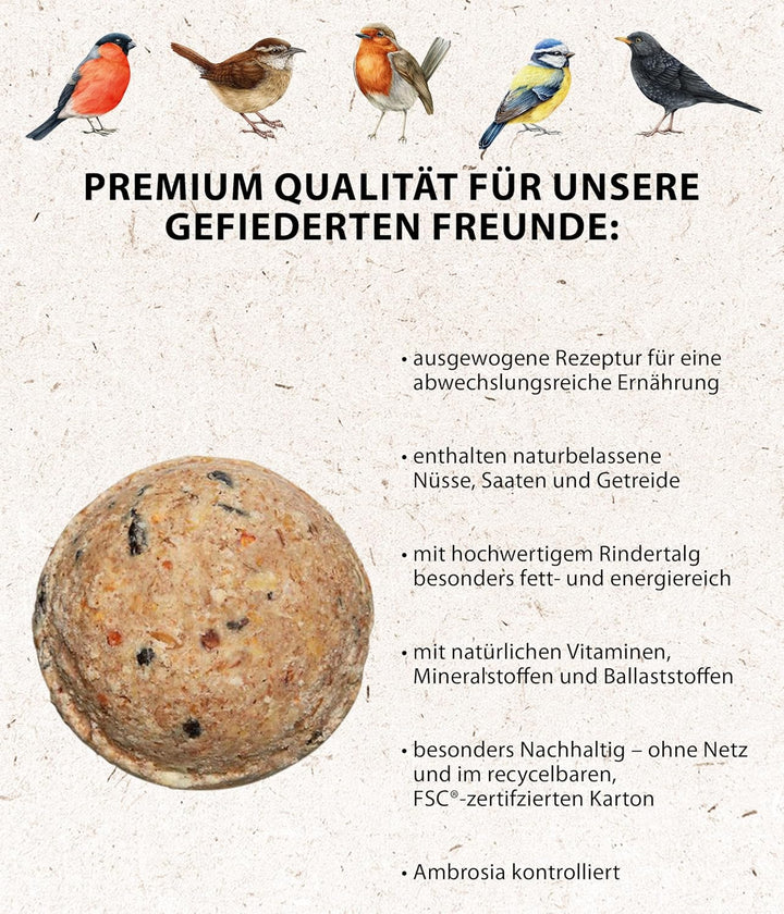 Dehner Natura Premium Meisenknödel ohne Netz, ganzjähriges Wildvogelfutter proteinreich/energiereich