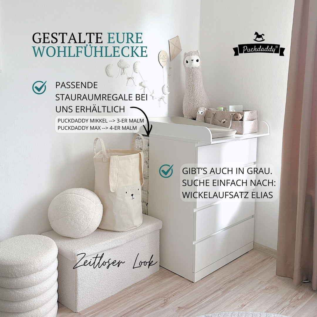Puckdaddy Moritz, Premium Wickelaufsatz kompatibel mit IKEA Malm Kommoden u.Ä. | 80x78x10 cm | Wicke