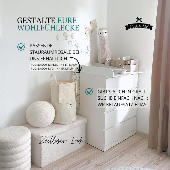 Puckdaddy Moritz, Premium Wickelaufsatz kompatibel mit IKEA Malm Kommoden u.Ä. | 80x78x10 cm | Wicke