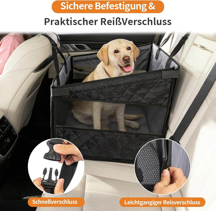 Hunde Autositz für Rückbank 55.6×57×73.6×41 cm – Wasserdichter &amp; Rutschfester Hundesitz Auto mit 4 B