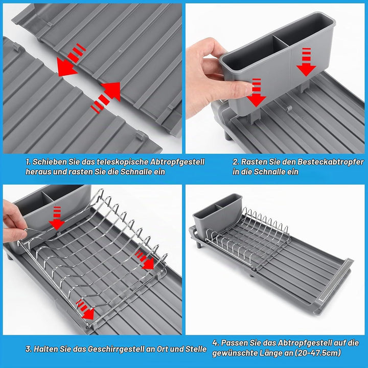 Litimkat Abtropfgestell Geschirr,erweiterbares Abtropfgestell 28-47cm | Kompaktes, mit Besteckabtrop