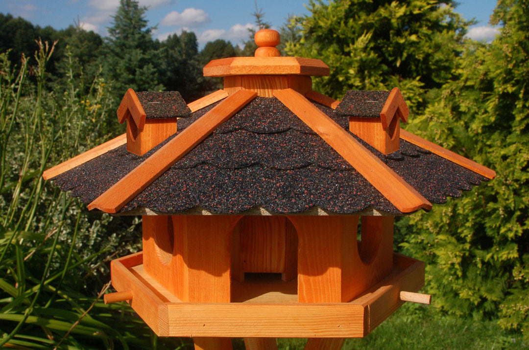 Vogelhaus Futterhaus Futterhäuschen Vogelvilla V12, Vogelfutterhaus aus Holz mit Solarbeleuchtung be