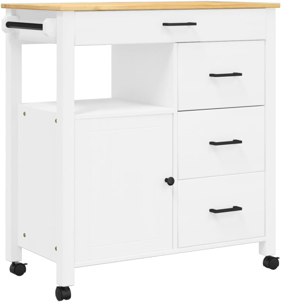 ZEYUAN Küchenwagen Monza 84x40x90 cm Massivholz Kiefer, Rollwagen, Kleines Regal, Regal Küche, Badez