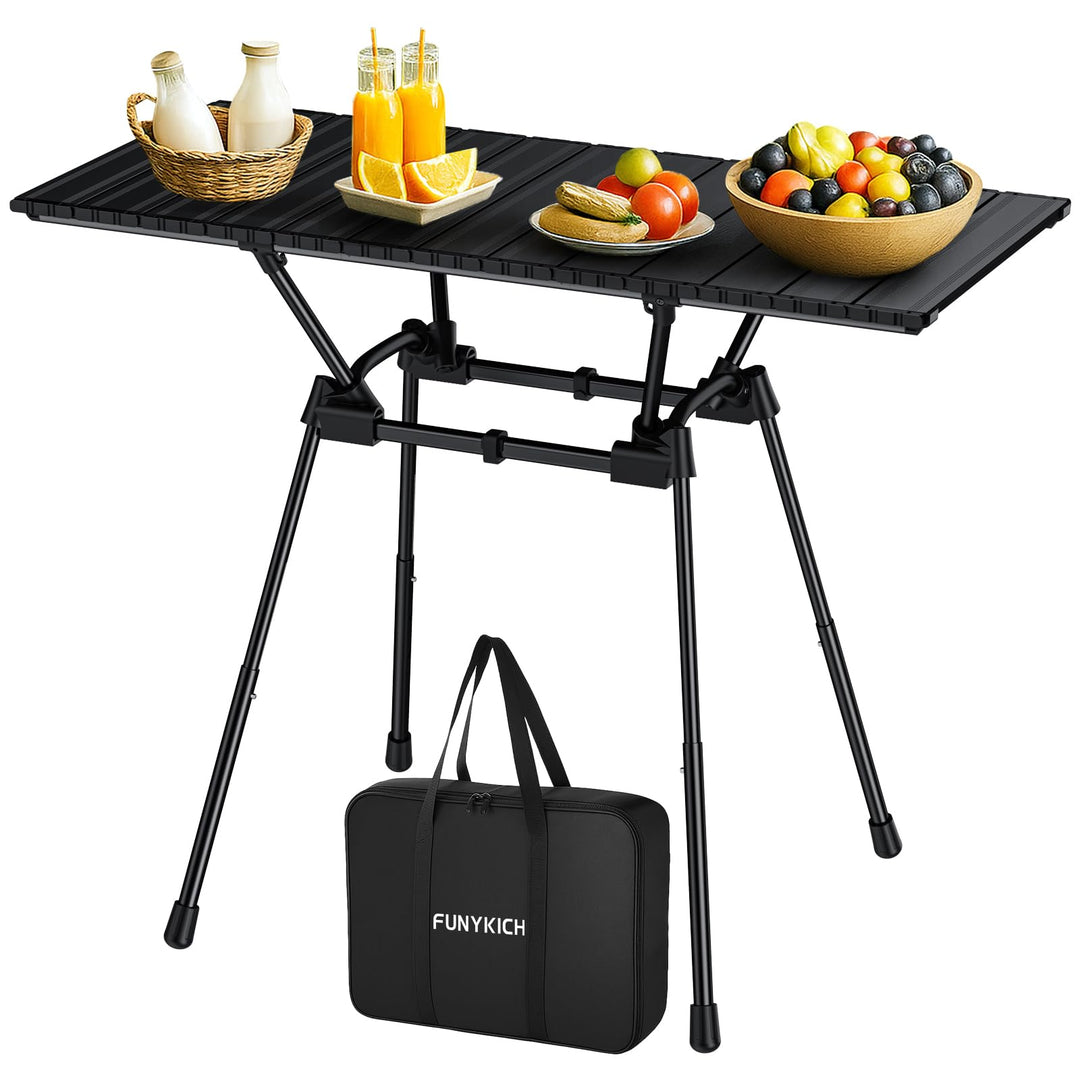 FUNYKICH Campingtisch Klappbar 89 x 40cm,Picniktisch mit 4 Höhenverstellbar, Aluminium Aufrollbare T