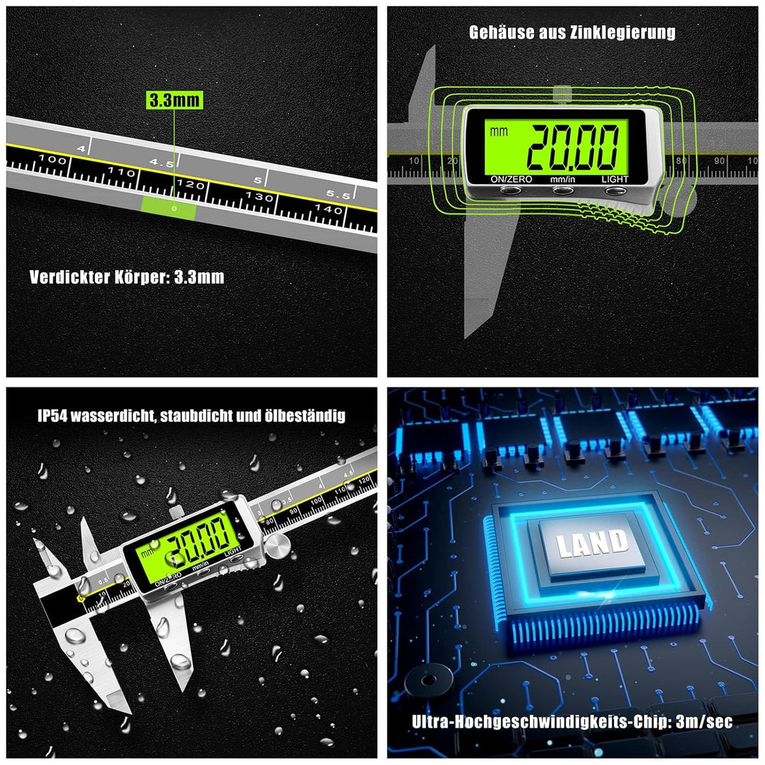 Digitaler Messschieber mit Hintergrundbeleuchtung, Präzisions-Digitalmessschieber 150 mm aus Edelsta