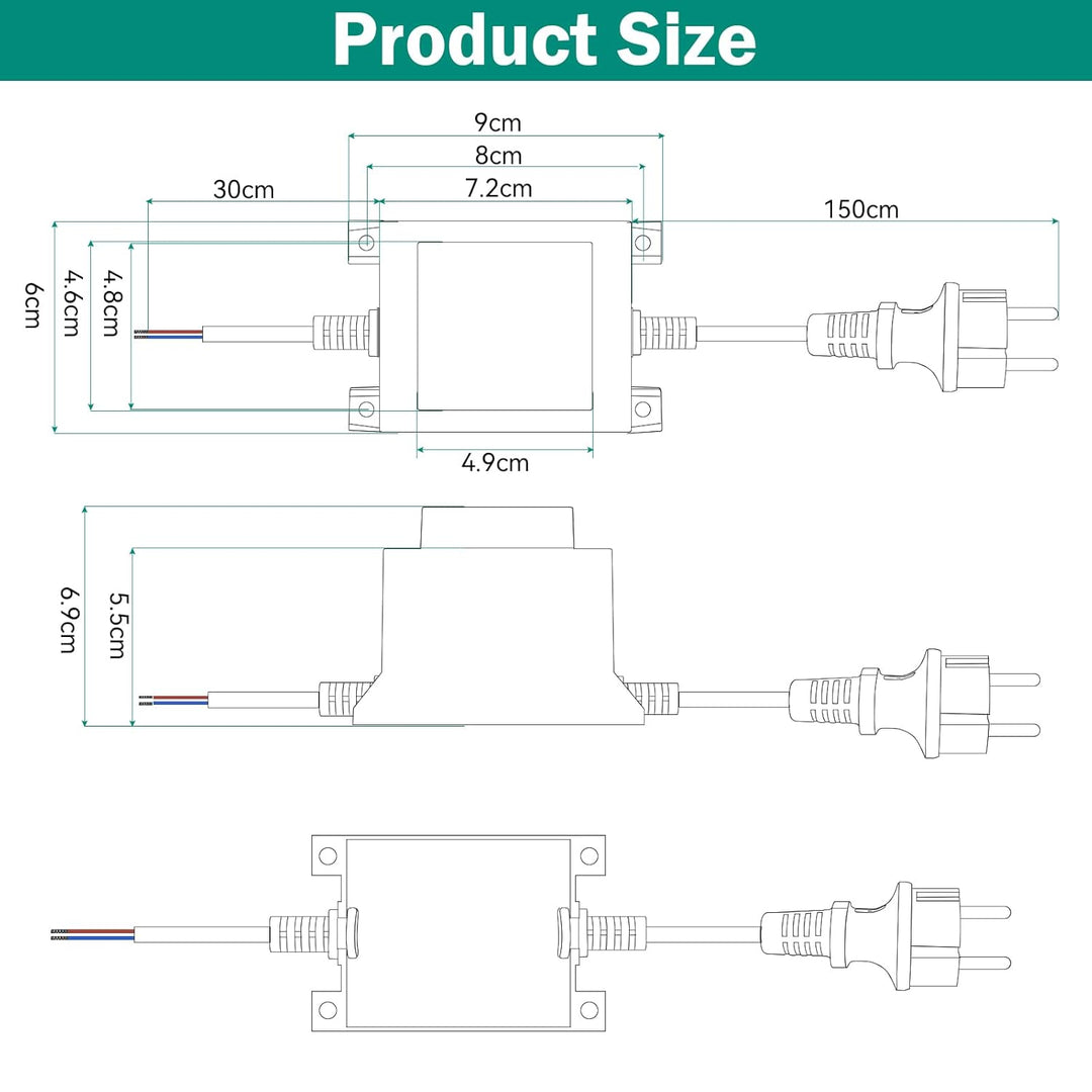 CPROSP LED Transformator 12v 30W ip68, LED Driver Aussen Wasserdicht, Pool Trafo 12v, Transformator