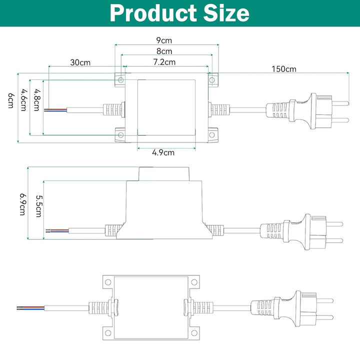 CPROSP LED Transformator 12v 30W ip68, LED Driver Aussen Wasserdicht, Pool Trafo 12v, Transformator