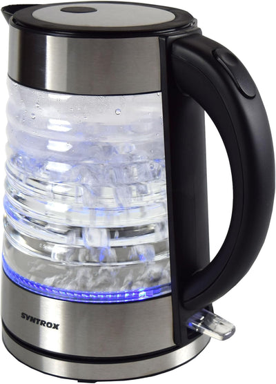 Syntrox Germany WK-2000W-1.7G Agua 2000 Watt 1,7 Liter Edelstahl schnurlos Glas Wasserkocher mit bla