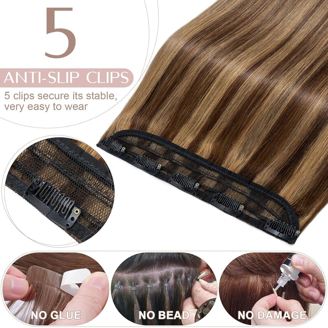 SEGO Extensions Echthaar Clip 1 Tresse Haarverlängerungen Remy 7A ein Teilig Set 5 Klips Haarteil 10