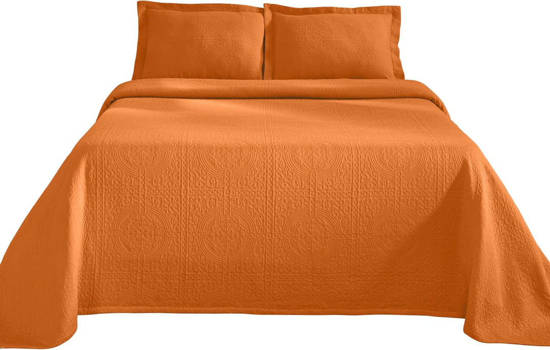 SUPERIOR 100% Baumwolle Fleur de Lis Matelasse Tagesdecke für Doppelbett, Mandarine Twin Mandarin, T