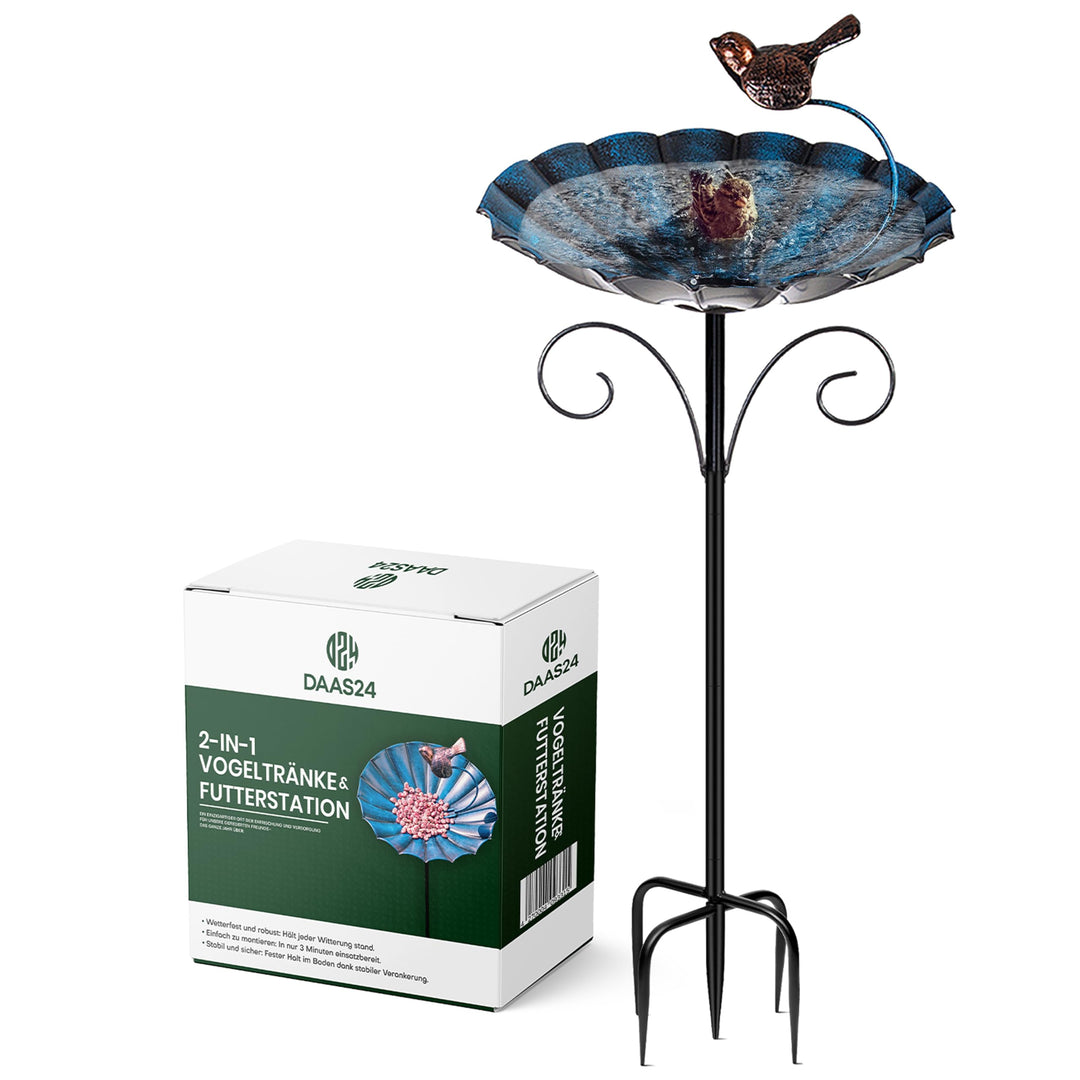 2-in-1 Vogeltränke & Futterstation - Frostsicher Mit 26 cm Schale, 83 cm Ständer, Futterspender für