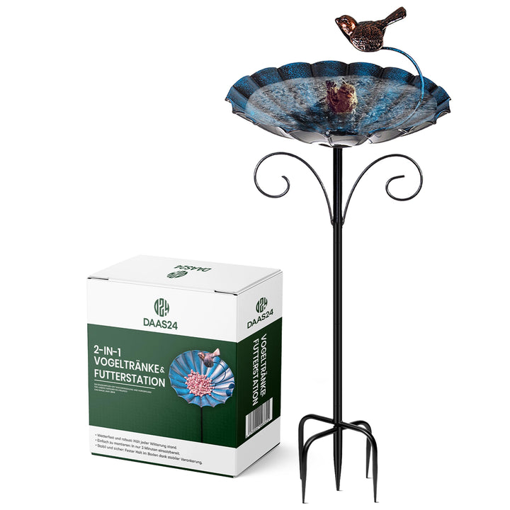 2-in-1 Vogeltränke & Futterstation - Frostsicher Mit 26 cm Schale, 83 cm Ständer, Futterspender für