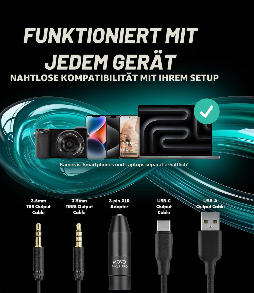Movo X1 Supernierenmikrofon – 3,5 mm/XLR/USB-C-Kameramikrofon für DSLR, Smartphones und Computer – p