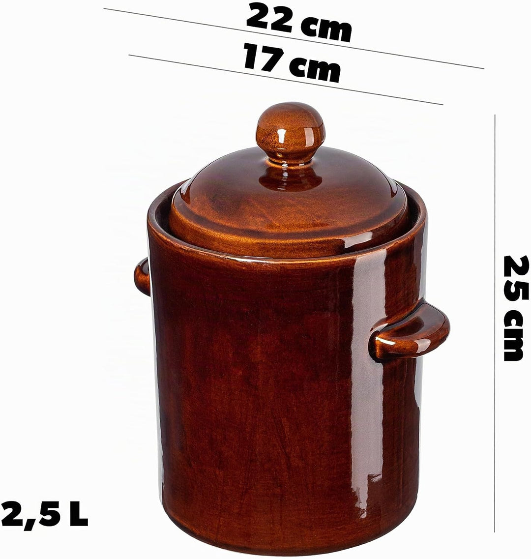 KADAX 2,5L Steinzeugtopf, Dichter Keramiktopf mit Deckel, Spülmaschinenfester Steinguttopf, handgefe