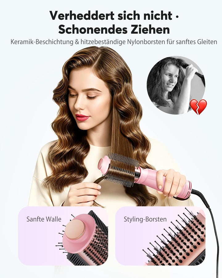 Bopcal Mini Warmluftbürste 4-in-1, Ionen Föhnbürste für Volumen & Glatte Haare, Tragbare Heissluftbü