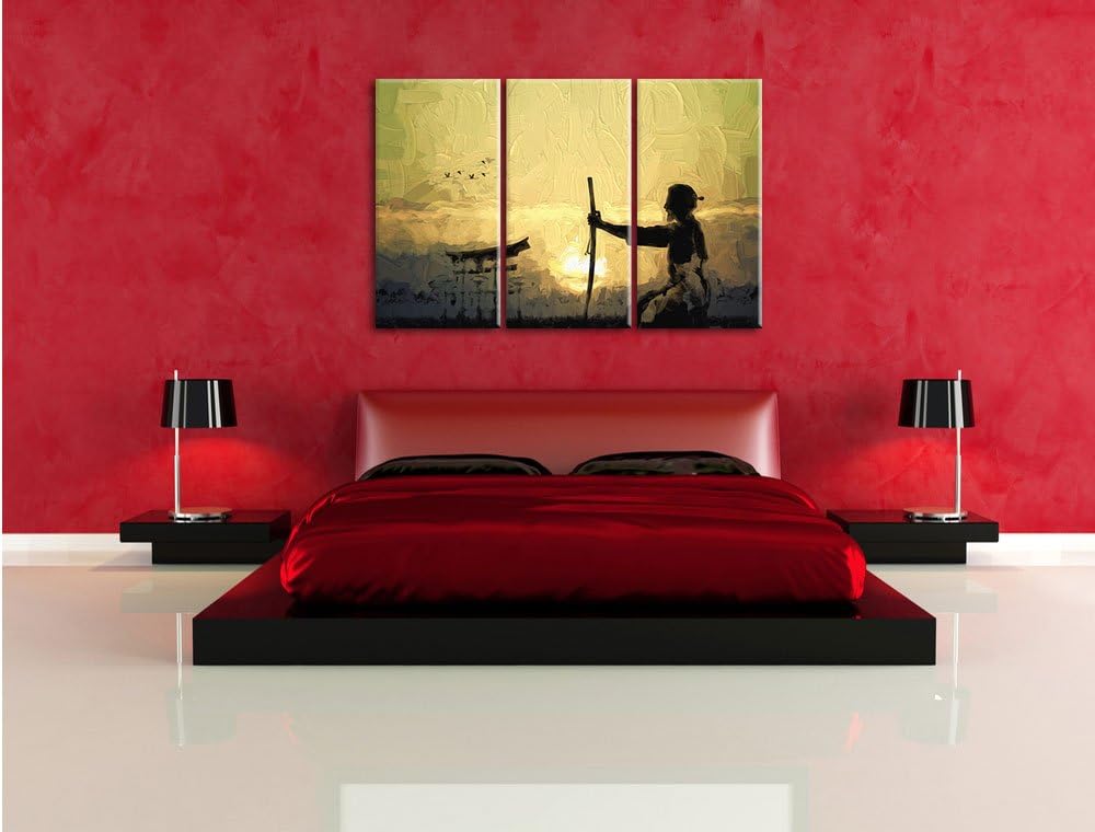 Pixxprint Samurai-Meister vor Horizont als Leinwandbild/Grösse: 3 Teilig (120x80 cm) cm/Wandbild/Kun