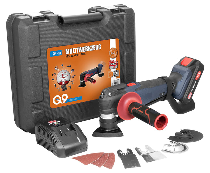 Güde 58516 MW 18-201-30K Multiwerkzeug (18V E³ Akkusystem, 2.0Ah Batterie, 3.0A Schnellladegerät, 27