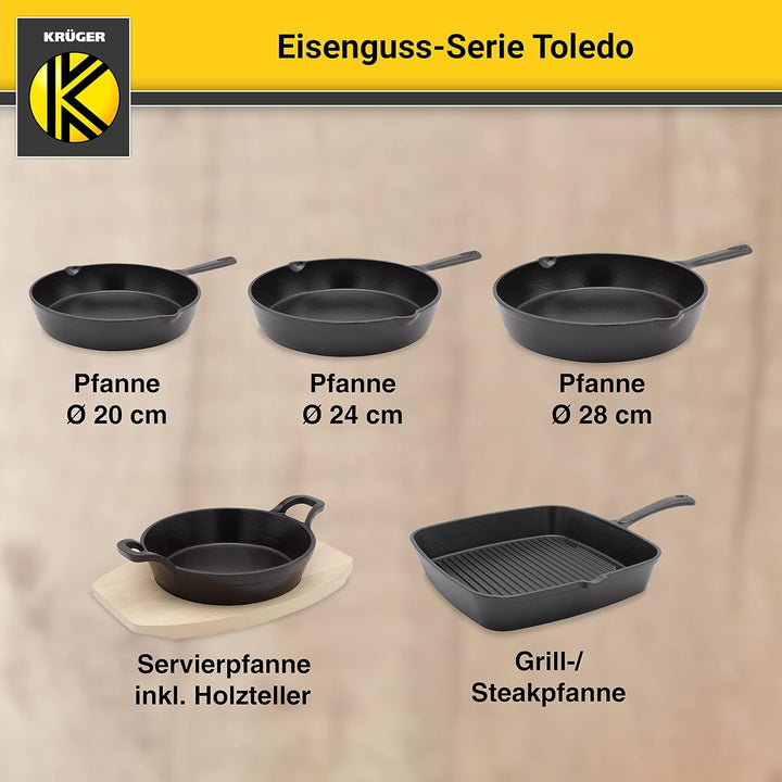 KRÜGER Gusseisen-Grillpfanne Toledo mit Ausgiesser - 28 x 28 cm - emailliert - hohe Hitzebeständigke