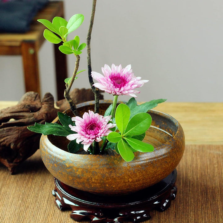 CRAFFANCY Blumenarrangement-Set, lila Ton-Keramik-Übertopf mit 5 cm Kenzan-Blumen-Frosch-Töpferware,