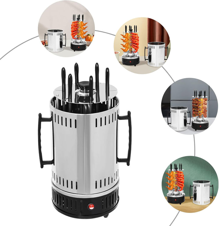 1000W Vertikaler Elektrogrill, Schaschlikgrill Tischgrill Dönergrill,Elektrischer Grill mit Spiesse