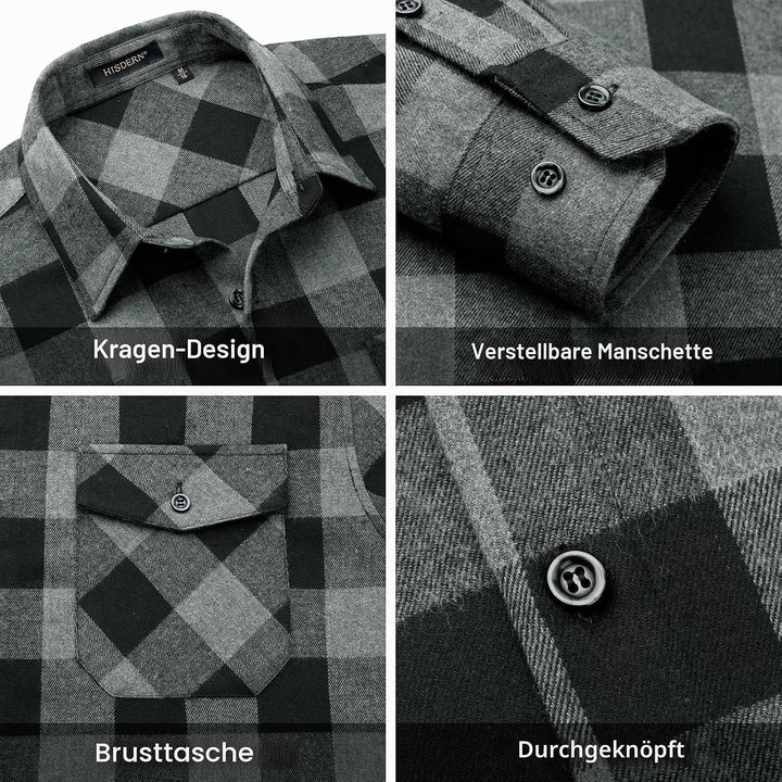 HISDERN Flanellhemd Herren Karierte Hemden Herren Langarm Button Down Baumwolle Holzfällerhemd Regul
