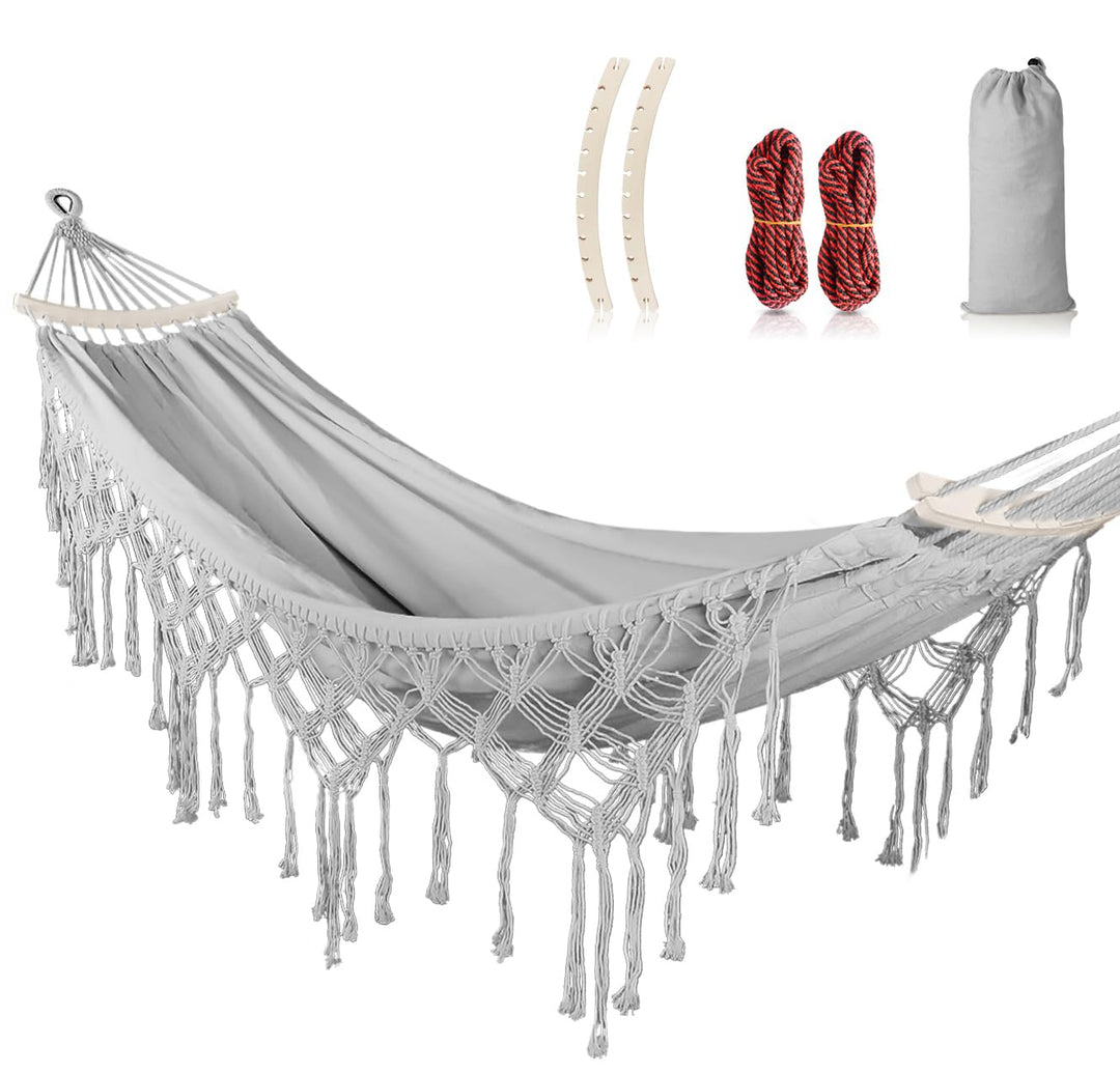 Hängematte Outdoor Boho-Stil für Garten, Balkon, Terrasse, Indoor, mit gebogener Holzstange, Befesti
