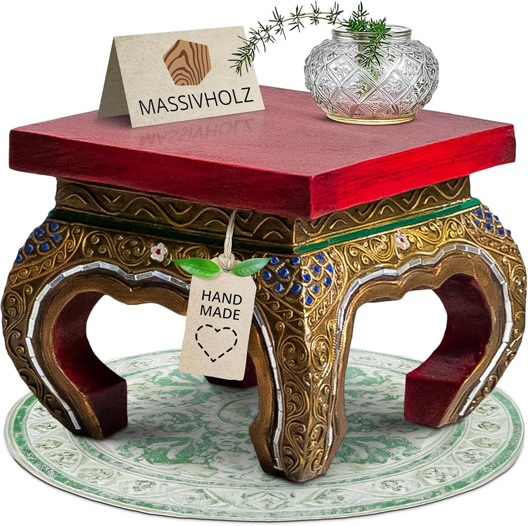livasia Opiumtisch aus Massivholz – 24x24x20cm – Handgeschnitzter Beistelltisch Holz aus Thailand, N