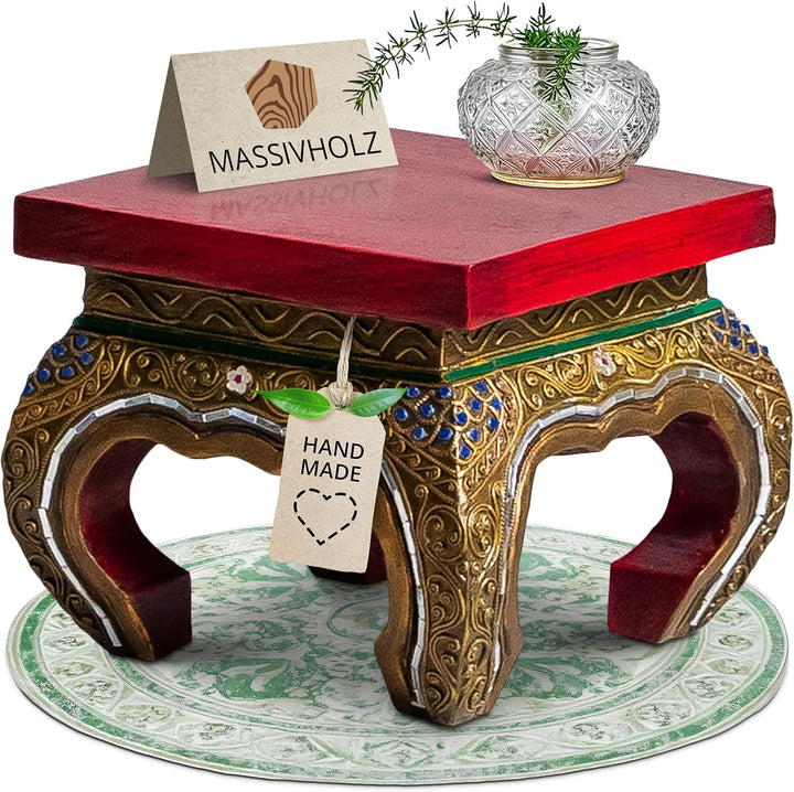 livasia Opiumtisch aus Massivholz – 24x24x20cm – Handgeschnitzter Beistelltisch Holz aus Thailand, N