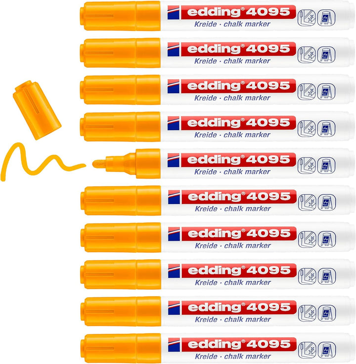 edding 4095 Kreidemarker - neon-orange - 10 Kreidestifte - Rundspitze 2-3 mm - Kreidestift für Tafel