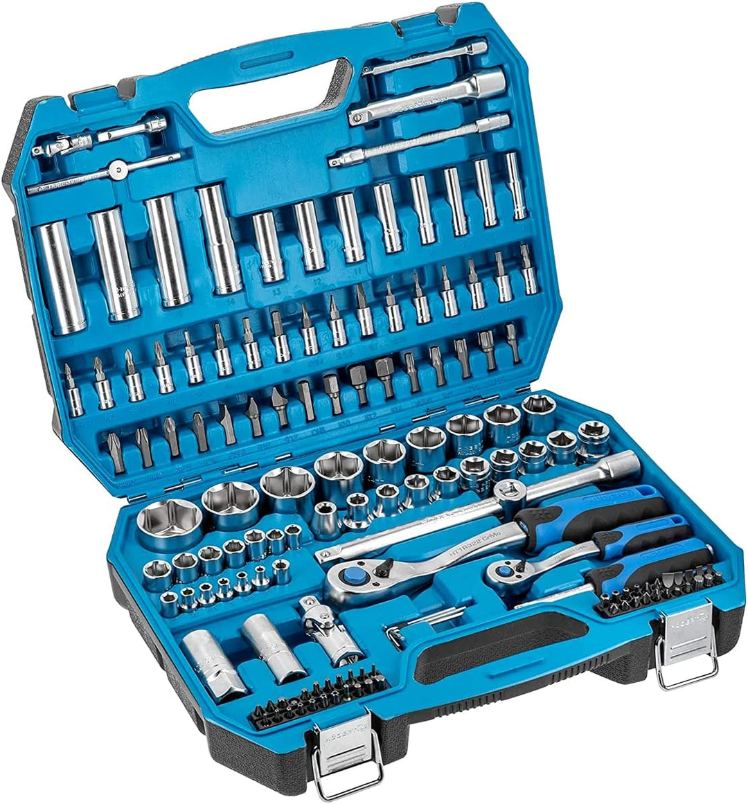 Högert Technik - Werkzeugset I Steckschlüssel, Bits und Zubehör I 1/4” und 1/2” I Hochqualitativem L