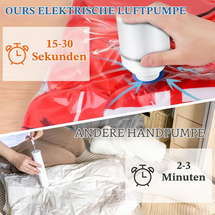 Vakuumbeutel für Kleidung mit Elektrischer Luftpumpe, 12 Stück Vakuumbeutel für Bettdecken, 3 Jumbo,