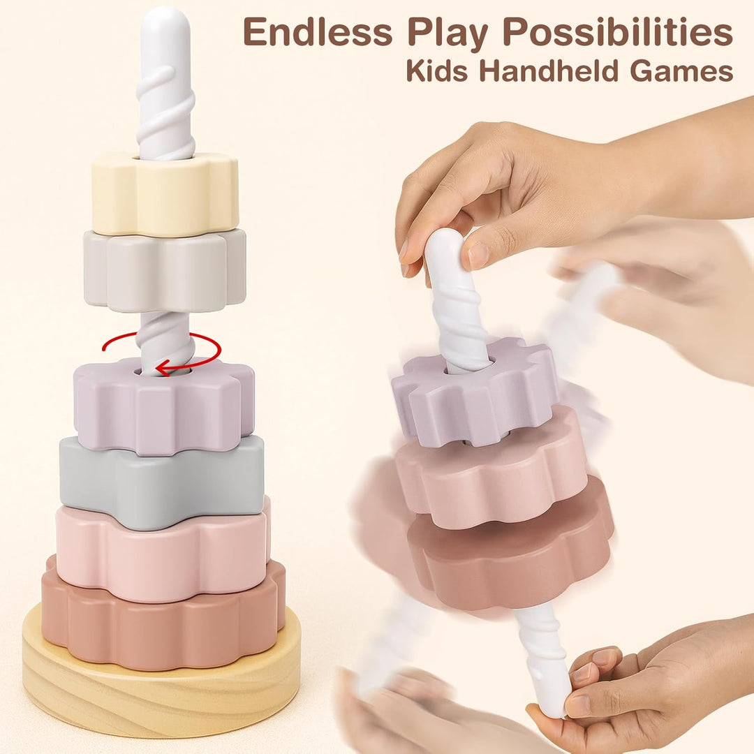 Joyreal Stapelturm Baby Holz - Stapelspiel Montessori Spielzeug ab 1 2 Jahr, Stapelringe Holzspielze