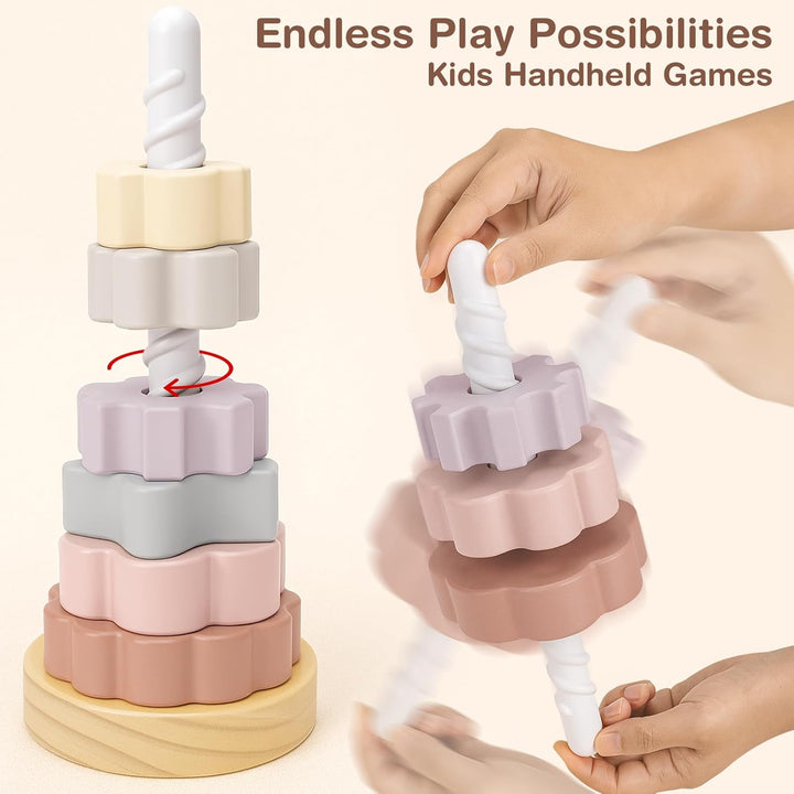 Joyreal Stapelturm Baby Holz - Stapelspiel Montessori Spielzeug ab 1 2 Jahr, Stapelringe Holzspielze