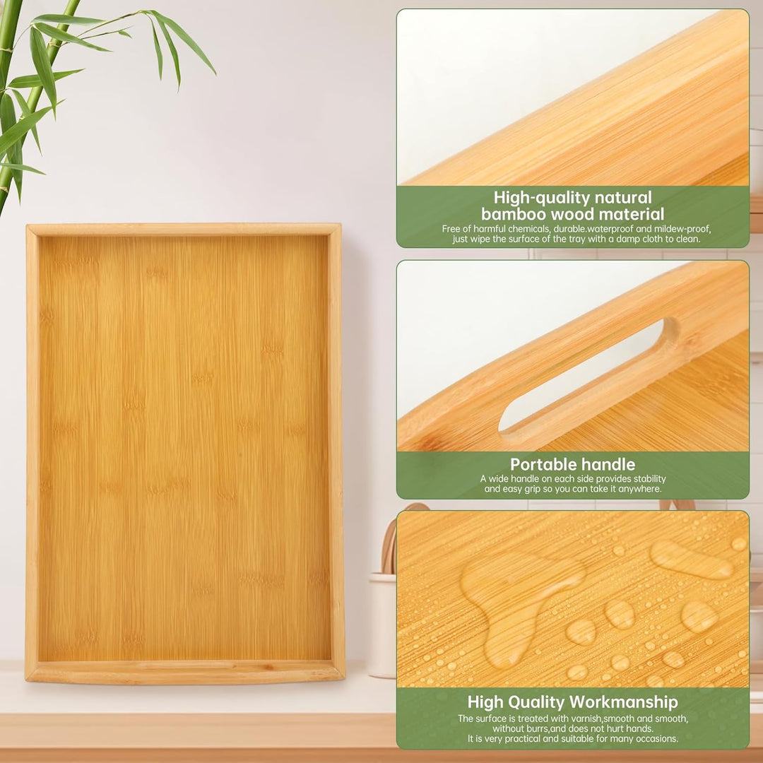 Tablett Serviertablett, holztablett rechteckig, Bambus tablett, Serviertablett gross, aus hochwertig
