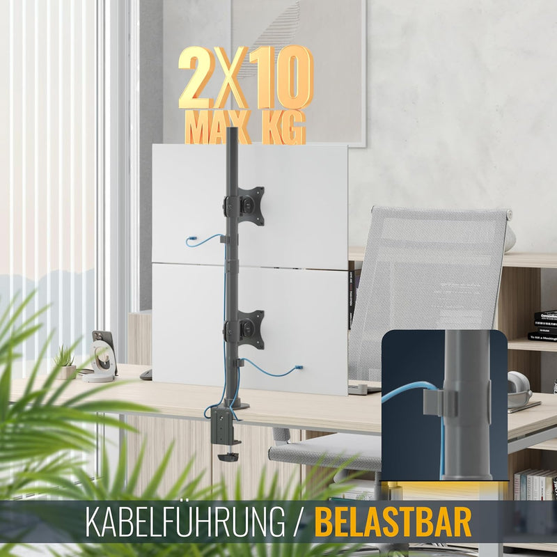 RICOO Dual Monitor Halterung Übereinander Tisch, VESA Tischhalterung für 13-27 Zoll, Monitorhalterun