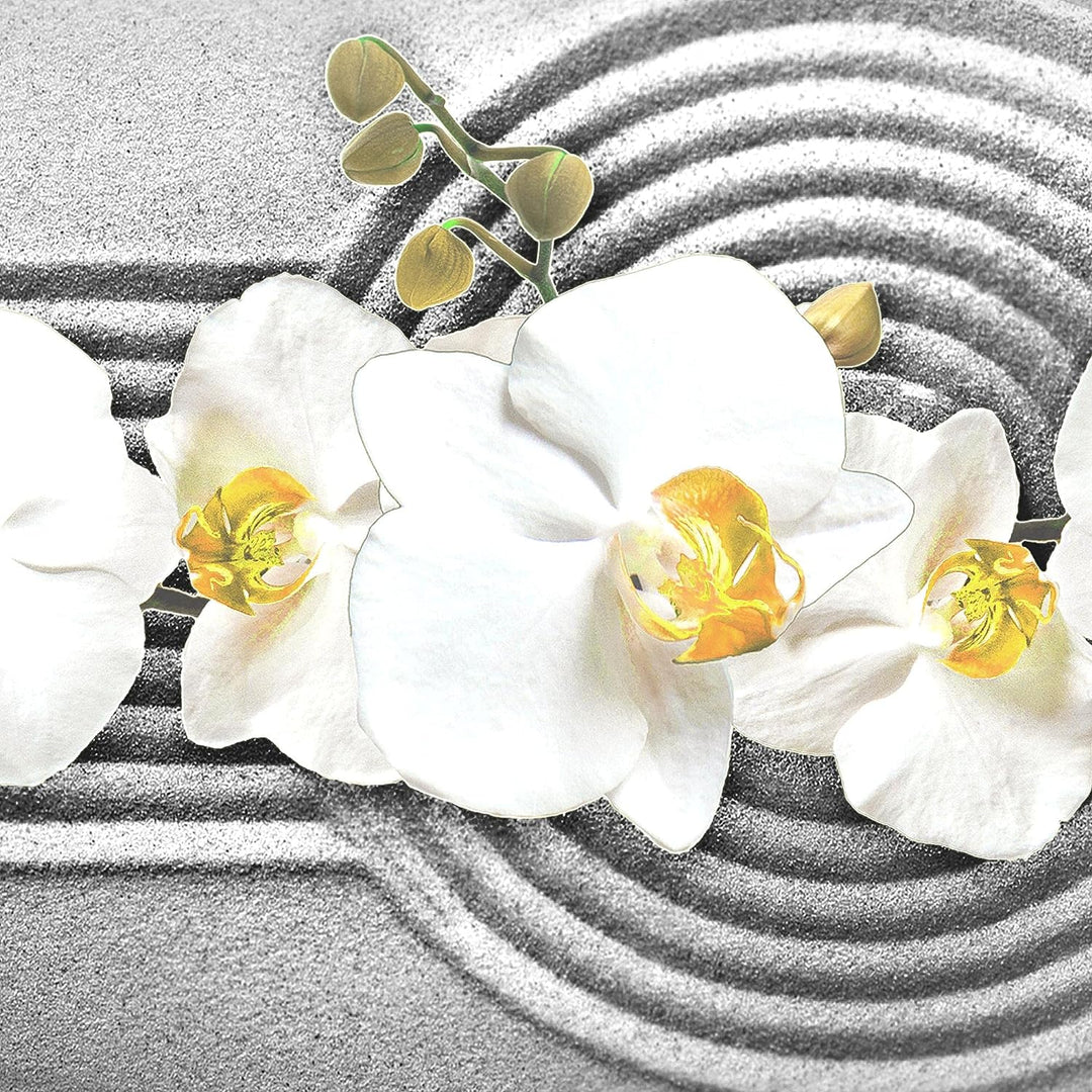 Runa Art Wandbilder Blumen Orchidee 5 Teilig Bild auf Vlies Leinwand Deko Wohnzimmer Sand Grau Gelb